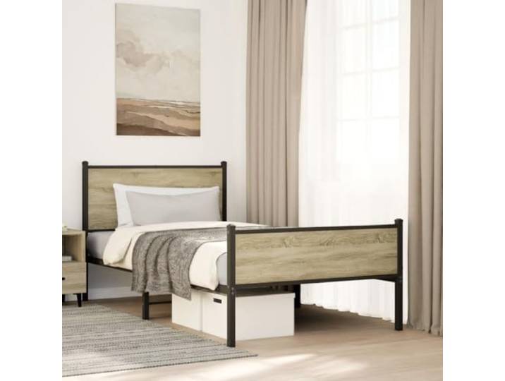 Robustes Metallbettgestell mit Lattenrost Klassisches Design Stahl 107x203 Metallbett ohne Matratze Sonoma-Eiche 107x203 cm Stabiler Bettrahmen mit Lattenrost Metallbettgestell für Gästezimmer