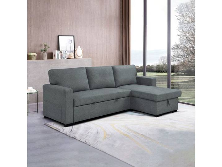 Canapé d'angle réversible et convertible en tissu gris clair - COZY