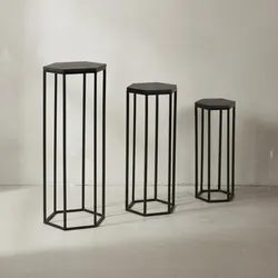 KADIMA DESIGN Massivholz und Metall Beistelltische, 3 Hexagon Tische, Modernes Design
