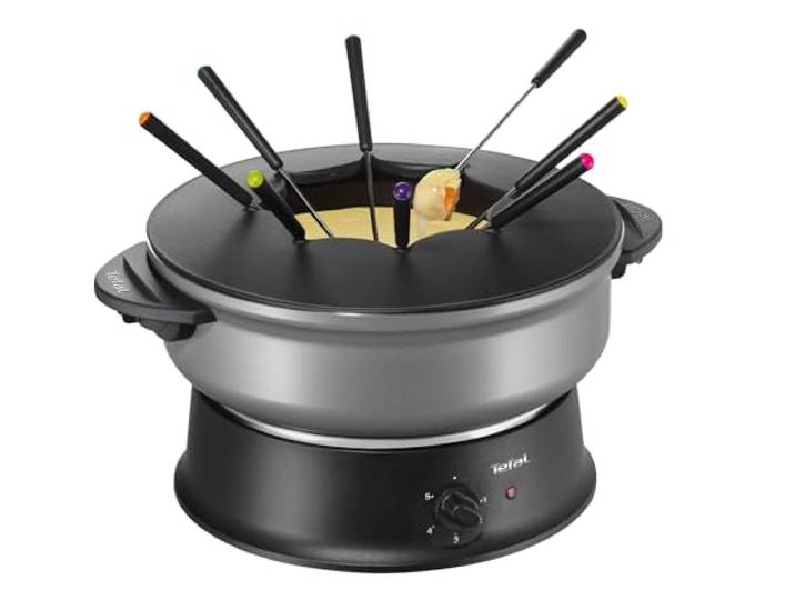 Tefal Wok + Appareil à Fondue\, Couvercle Verre\, Thermostat Réglable\, Cuve Antiadhèsive\, Caquelon Aluminium\, 8 Fourchettes Incluses WK302013