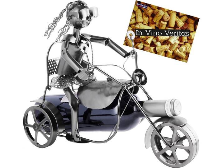 BRUBAKER Wijnfles Houder Motorfiets Ruiter - Trike Driewieler Sculptuur Flessenstandaard - Metalen Wijn geschenk voor Motorfiets Fans - Wijnrek
