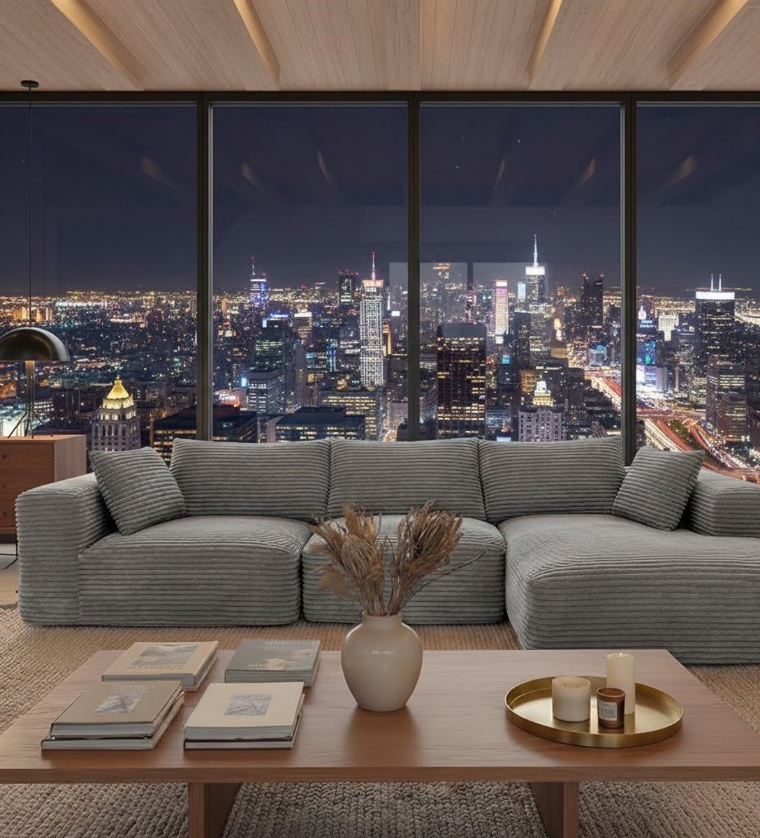 House&Garden Luxe 3-Zits Loungesofa Corduroy - Moderne Bank Lichtgrijs met Kussens