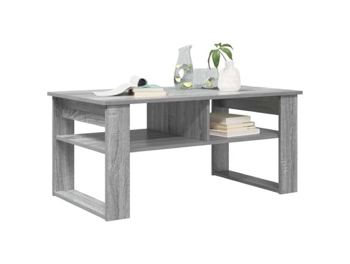 KTHLBRH Couchtisch Grau Sonoma 96 x 54 x 44 cm Mehrschichtiges Holz, integrierte Regale, minimalistisches Design, einfache Montage