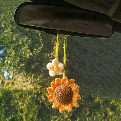 Inspire Essentials Handmade Woven Sunflower Car Hanging Ornament Handmade Woven Sunflower Car Hanging Ornament