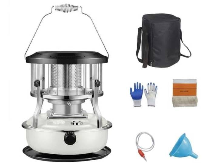 2-in-1-Kerosin-Heizung Und Herd, Tragbare 9000 BTU-Heizung for Den Innen 4,5 l Kraftstoffkapazität, 21 Stunden Wärme, nicht elektrische Strahlung for Notfälle, Camping(White)
