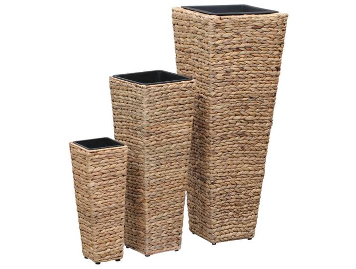 vidaXL Blumenkübel 3er Set Wasserhyazinthe Braun, Naturmaterialen, 30x80x30 cm, Gartenzubehör, Hochbeete