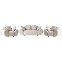 SOFA-SET 4-Sitzer Stoff Hellbeige Ringel