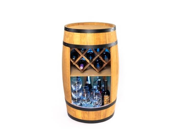 CREATIVE COOPER Fass bar LED RGB mit Weinhalter - Weinregal - Holzfass Hausbar 80x50cm - Rustikaler deko Barschrank Weinständer – Weinschrank (Hellbraun)