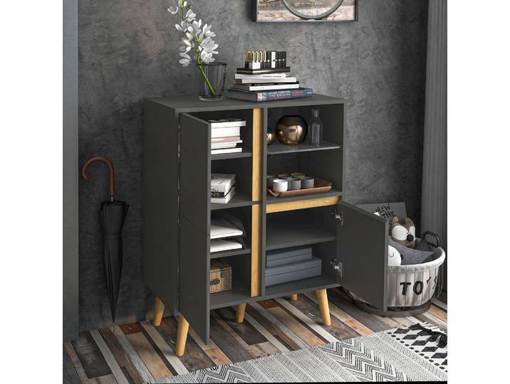 HOMCOM Meuble Rangement Étagères Bois Massif Gris