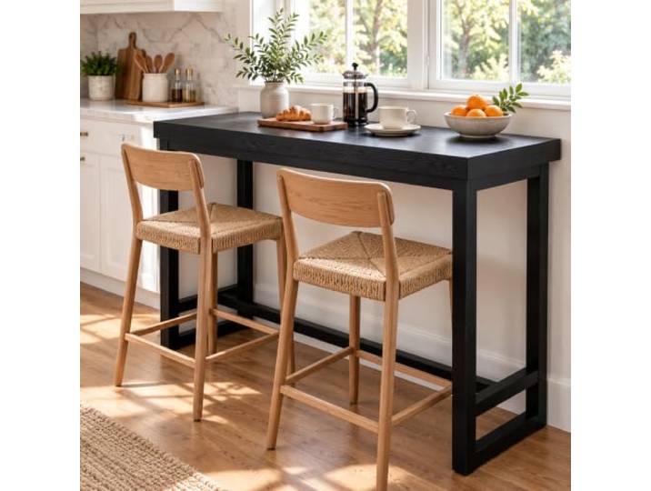 5cm Dicke Massivholz Bartisch im Industrial Stil, für Küche, Café & Bar mit industrieller Ästhetik, ideal für Küche, Kneipe und Café-Dekor; Hocker nicht enthalten
