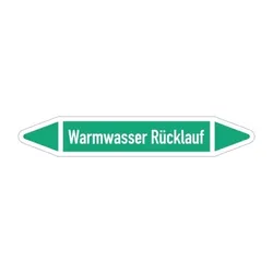 Aufkleber I RKZ-Etikett Warmwasser Rücklauf,DIN 2403,grün/weiß,f. Ø 25-40mm,154x26mm,5/Bogen