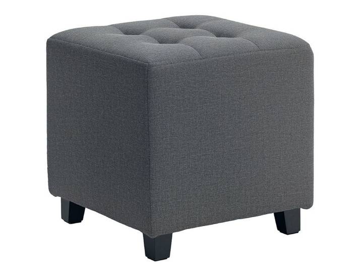 LIA Repose pied salon ottoman siège rembourré capitonné en tissu aspect lin avec poche latérale 35 x 35 x 35 cm gris