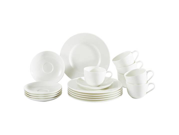 Noblesse - V&B Kaffeeservice Noblesse, Weiß, Keramik, 18-teilig, Uni, 230 ml,230 ml, 19x32x34 cm, Geschirr, Geschirrsets, Kaffeeservice