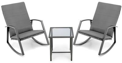 Costway 3 Pieces Patio Rattan Rocking Furniture Set-Gray