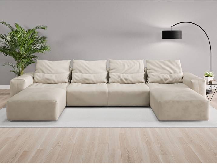 Wohnlandschaft Denver Nr. 2 - Beige/Braun (Beige) - Vintage Velours