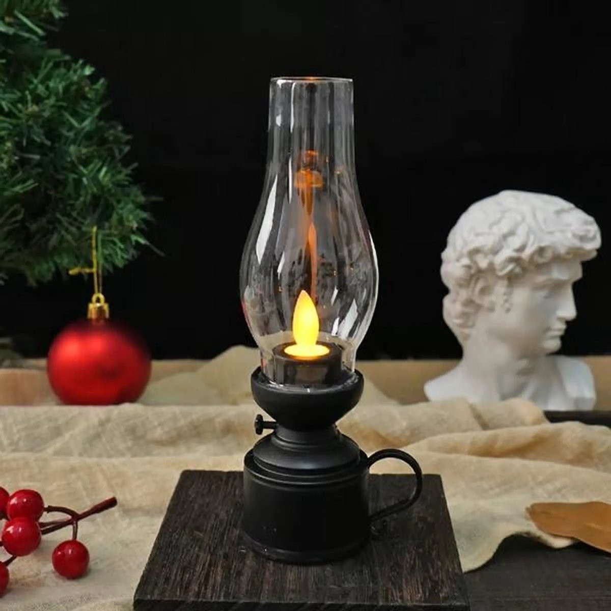 Retro LED-tafellamp zwart met glazen elementen