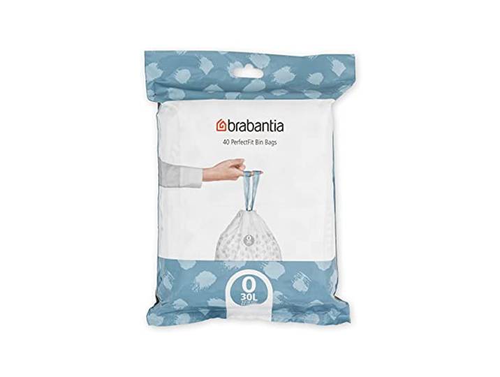 Brabantia Sacs Poubelle PerfectFit (Code O/30 Litres) Ultra Résistant\, Poignées Coulissantes (40 Sacs) 124846 Blanc