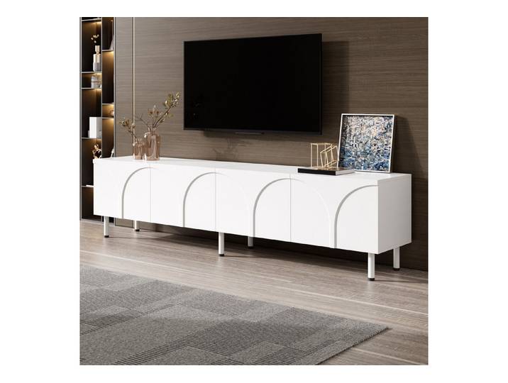 OKWISH TV-Schrank TV-Möbel mit 3D geschwungenen Linien (Packung, 1-St., 4 Türen, 2 separate Stauräume, für Wohnzimmer) 180x49x35 cm, Weiß