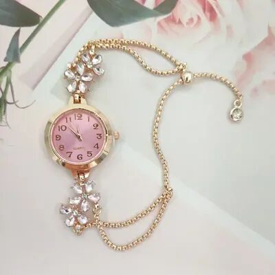 Fusion Finds Vintage Women's Bracelet Watch With Crystal Strass Quartz Movement Luxury Dress Wristwatch pink