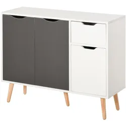 HOMCOM Sideboard freistehender Aufbewahrungsschrank Schublade Holzbeine 90 cm Weiß und Grau