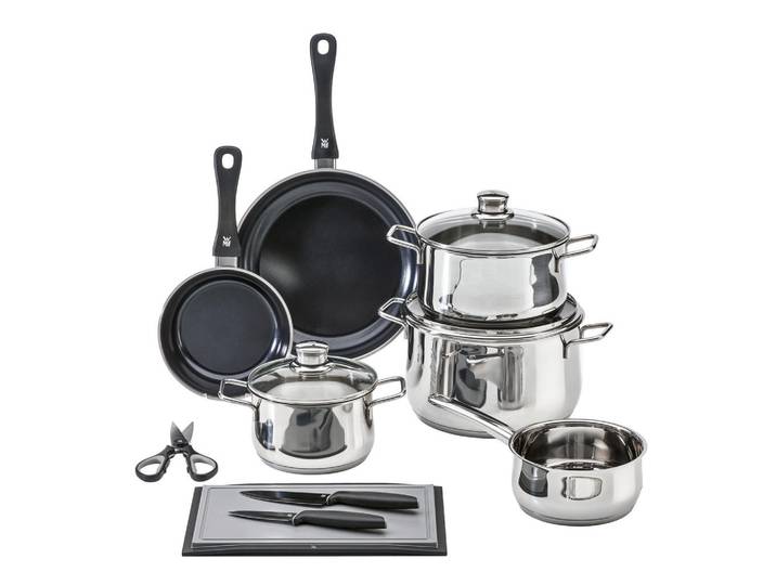 WMF Kochtopfset, Edelstahlfarben, Metall, 10-teilig, 16 cm,20 cm,16 cm, 2 l,3.7 l,6.5 l,1.5 l, bauchig, backofengeeignet, rostfrei, breiter Schüttrand, geschmacksneutral, säurefest, TransTherm®-Allherdboden, Kochgeschirr, Töpfe, Topfsets