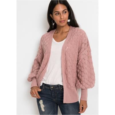 Ajourstrickjacke BONPRIX "Ajour-Strickjacke", Damen, Gr. 48/50 (XL), rosa (rosenholz), Obermaterial: 100% Polyacryl, oversize, Strickjacken Ajourstrickjacke, Oversize-Passform, Ajour-Muster, femininer Stil, aus Polyacryl