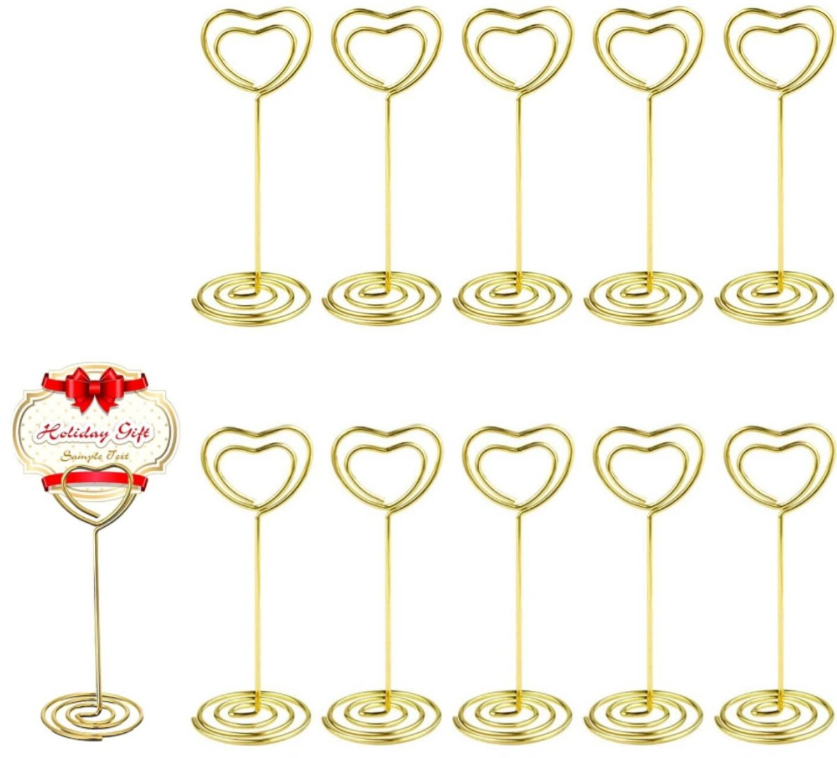 Set van 12 hartvormige tafelnummerhouders en menuhouders - Goud