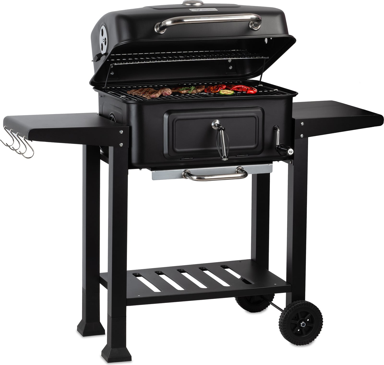 BBQ-Toro houtskoolgrillwagen met verstelbare kolenbak en thermometer