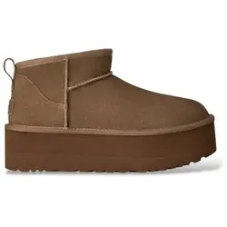 UGG für Damen. 1135092 Braune Leder-Stiefeletten Classic Ultra Mini Platform (38), 3 bis 5 cm, Keine, Lässig