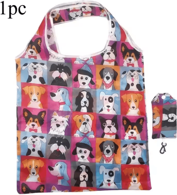 Uplift Curations Reusable Shopping Bag Foldable Nylon Foldable Grocery Tote Lightweight Nylon Shopping Bag And Durable Picnic Tote Bag dog 1pc
