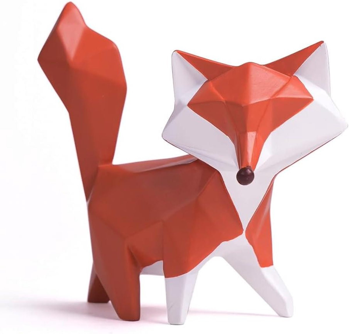 Rood Vos Figuur - Geometrisch Dierenbeeld voor Huisdecoratie - Hoogte: 10 cm