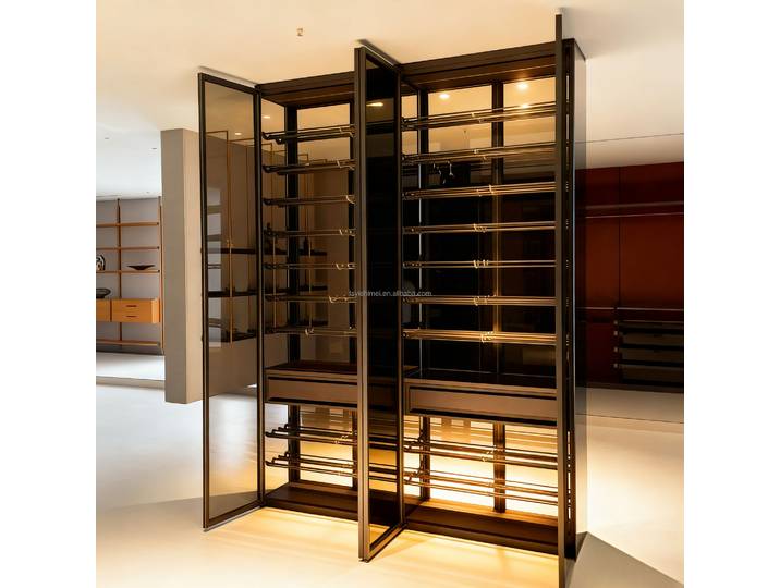 Porte-bouteilles mural en métal et aluminium, moderne, minimaliste, luxueux, modulaire, sur mesure, avec porte en verre, pour bar, hôtel, maison, cave, villa