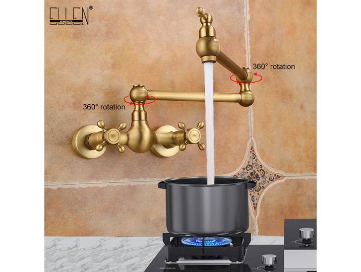 Robinets de cuisine muraux en laiton Antique, robinet avec filtre à eau chaude et froide pour mélangeur d'évier de cuisine, robinet de cuisine pliant EL542A
