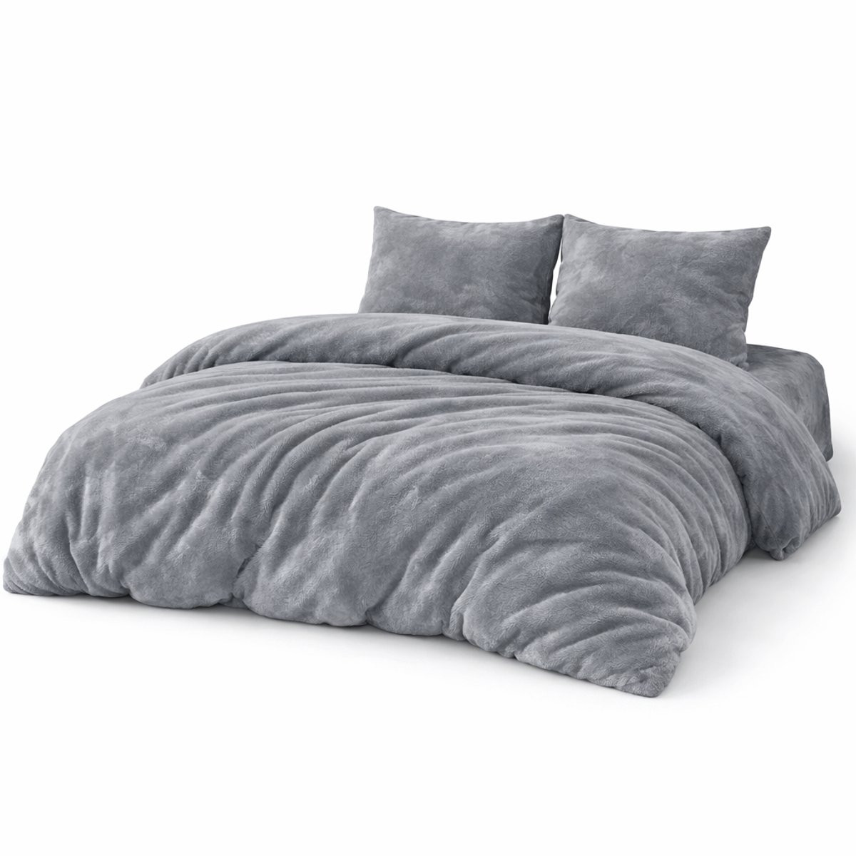 Luxe Teddy Dekbedovertrek met Velvet - Grijs - Eenpersoons - 140x200 cm - Inclusief 1 Kussensloop