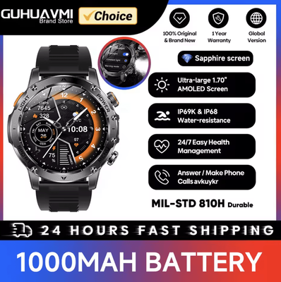 Inspire Curations TitanX Military GPS Smartwatch With 1000mAh Battery & AMOLED Display black