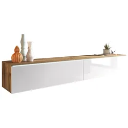 Lowboard ca. 180x30 cm mit LED Weiß/Eiche