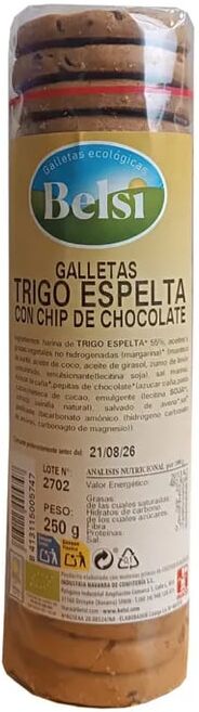 Belsi Biscoito Trigo Espelta Com Gotas De Chocolate Eco 250g