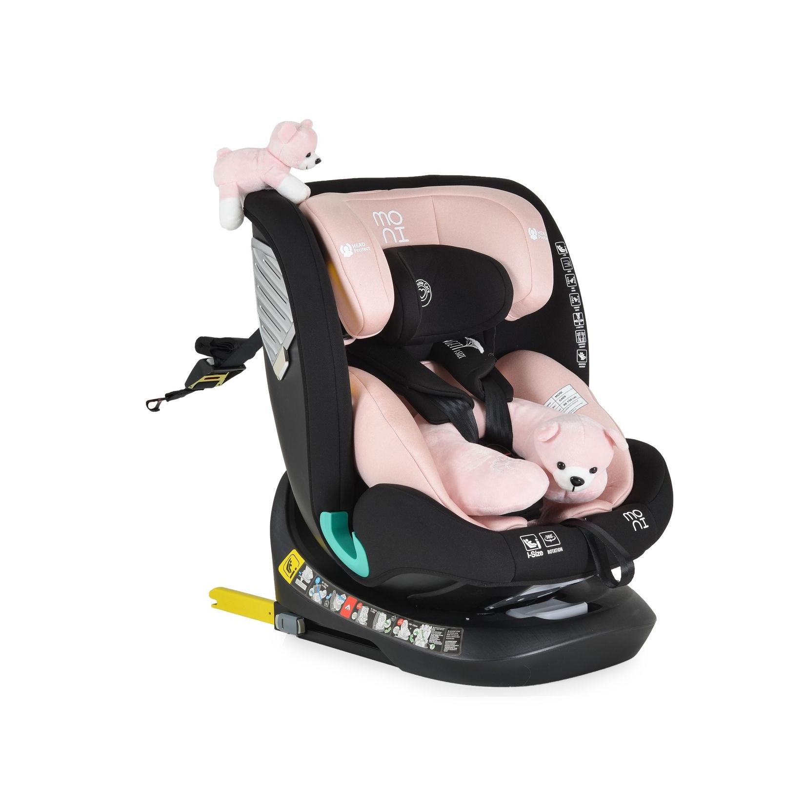 Moni Kindersitz Serengeti i-Size (40-150cm) Isofix, Kuscheltier, Nackenkissen rosa