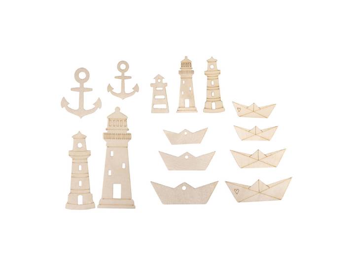 Furnierholz Boote, Leuchtturm&Co., 1,5-9cm, Stärke 1mm, SB-Btl. 14Stück
