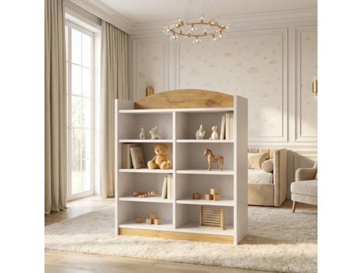Happy Babies Niedriges Kinderregal Gold für Kinderzimmer, Standregal für Spielzeug und Bücher ohne Motiv, Aufbewahrungsregal Jugendzimmer