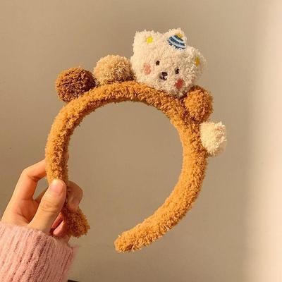 Inspired Deals Cute Cartoon Bear Headband Soft Plush Hairband For Girls Elastic Hair Accessory brown