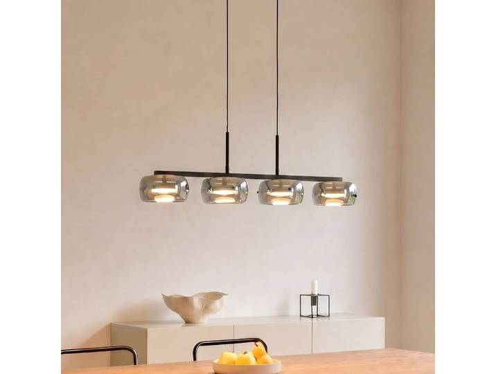 Glas Hängeleuchte Martis Lucande, dimmbar, schwarz, für Wohn- / Esszimmer, Glas, Modern