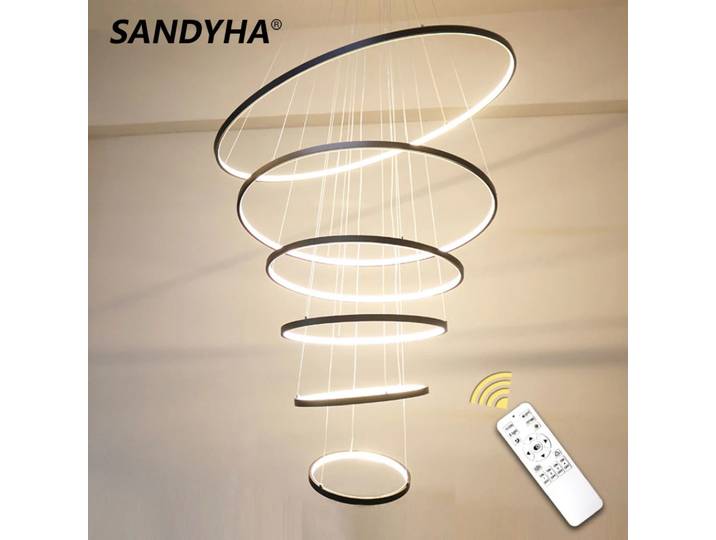 SANDYHA anneau nordique LED lustre noir or télécommande suspension moderne salon salle à manger cuisine chambre décor à la maison