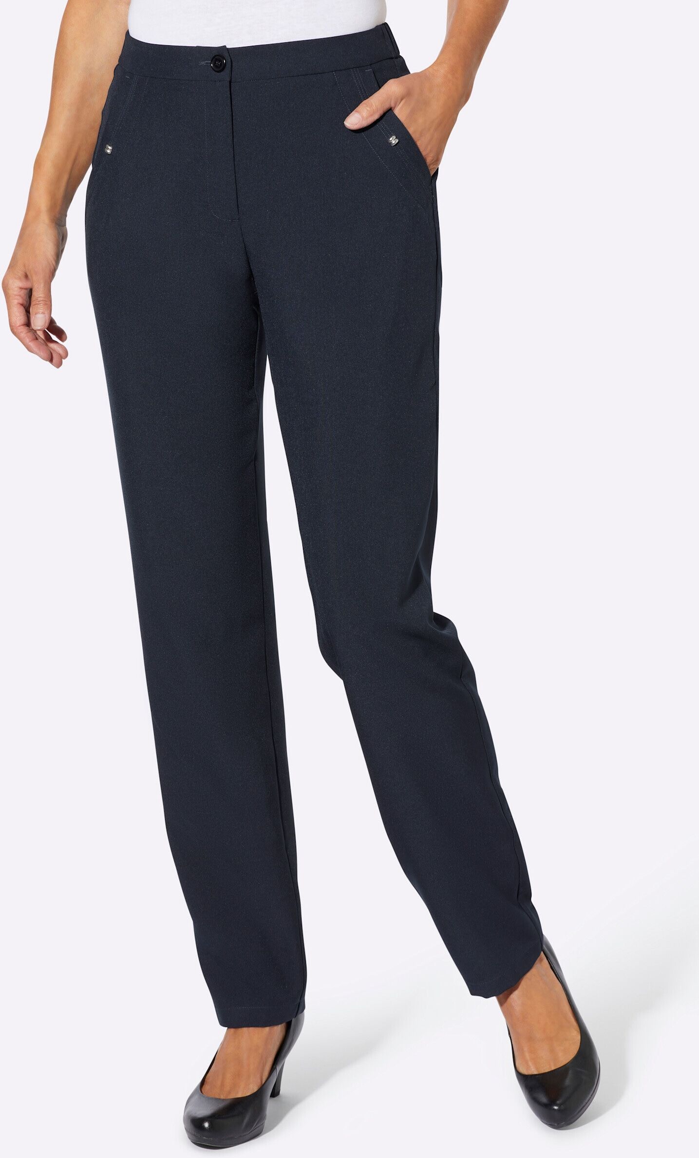 Sieh An! Stoffhose SIEH AN "Hose Hose mit Zierelement an den Taschen", Damen, Gr. 48, blau (marine), Web, Stoff, , Basic, weit, Hosen Stoffhose