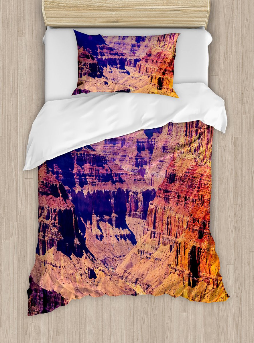 ABAKUHAUS Amerikaans dekbedovertrekset Grand Canyon View USA voor eenpersoonsbedden inclusief kussensloop, 130 x 200 cm