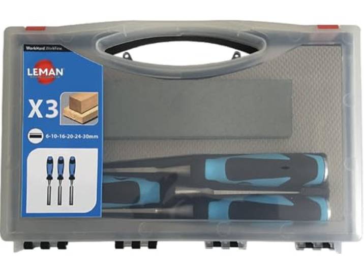 3 CISEAUX A BOIS/MANCHE BI-MAT L12/26/40 + PIERRE COFFRET - 780.500.03 - LEMAN