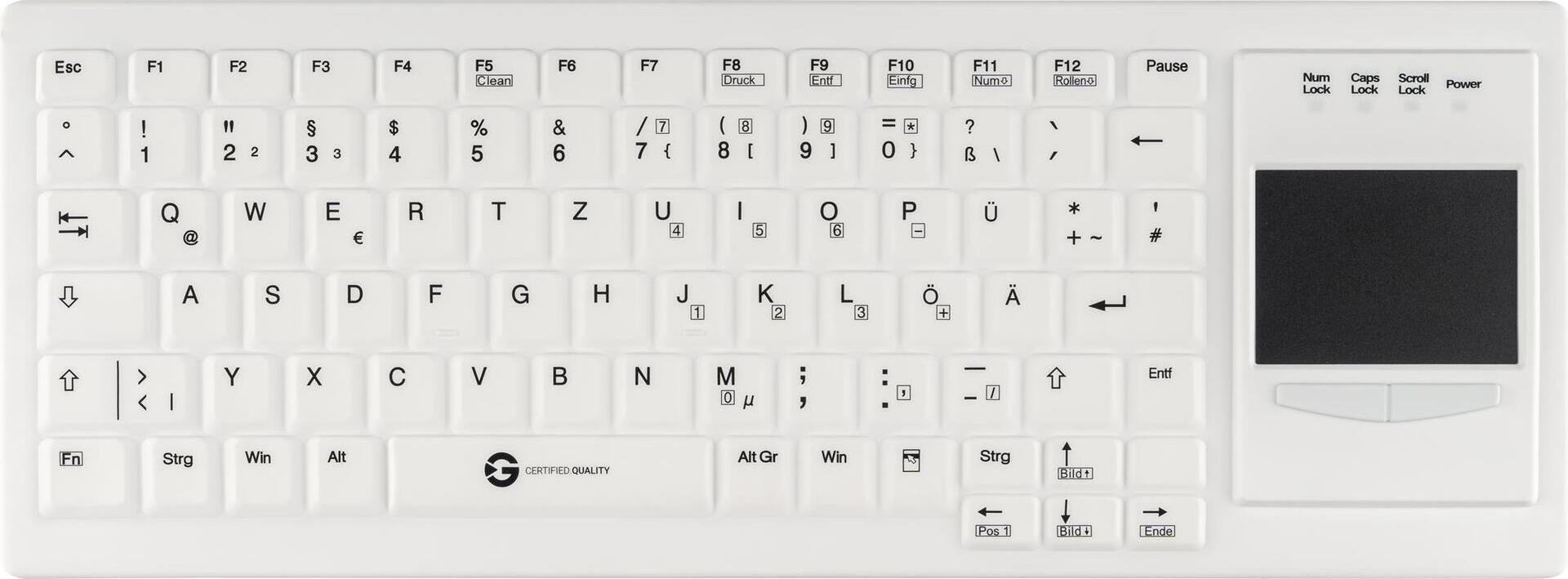 GETT Cleantype Xtra Touch Protect WL kabellose Silikontastatur mit Touchpad IP68 (KG30219)