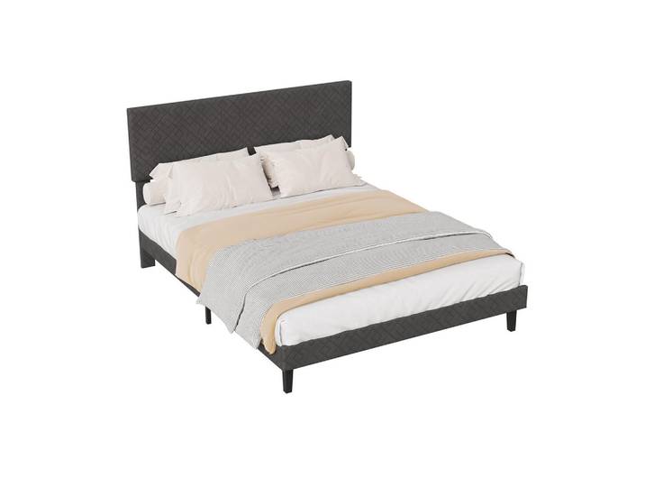 Shopentra Polsterbett 140x200cm grau Leinenstoff, komfortables Kopfteil, Grau, Holz, Schlafzimmer, Betten, Polsterbetten