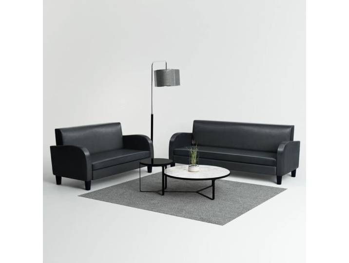 Ensemble de canapés - - 2 pcs - Cuir synthétique - Noir - Confort moelleux