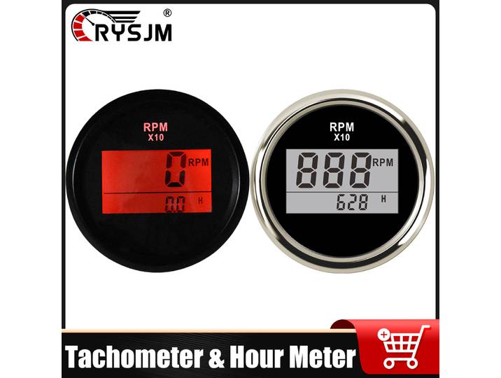 Tachymètre numérique pour voiture, 52MM, 0-9990 tr/min, avec affichage des heures, jauge à rétroéclairage rouge, pour voiture universelle, camion, bateau, marine, 12V, 24V